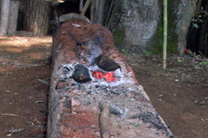 16-09-06 - Canoe buildig with fire in Cherokee Reservation in village Oconaluftee